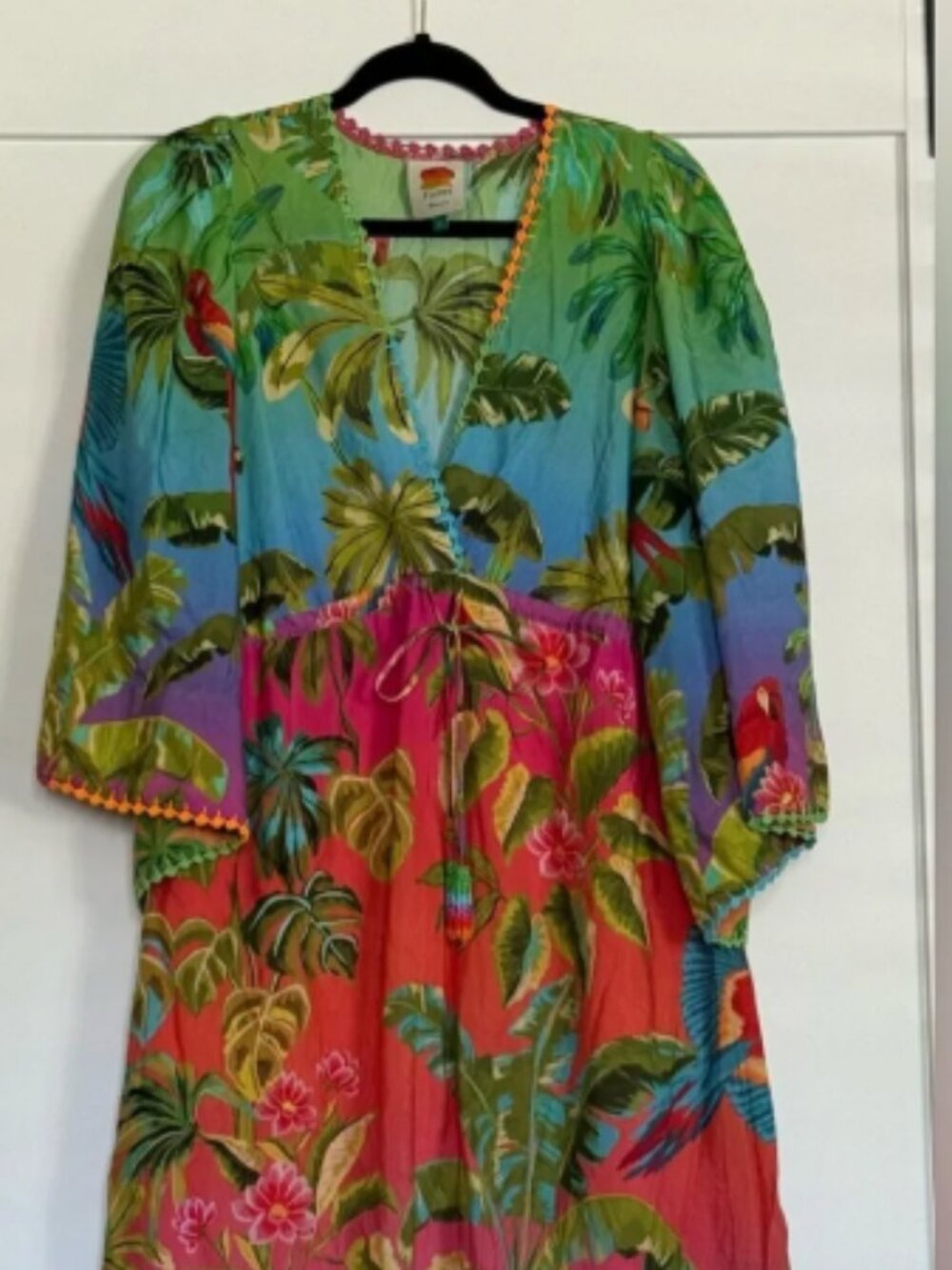 Farm Rio Ombre Forest Ruffle Tunic Dress Colorfull Tropical Maxi Dress Large - Picture 4 of 6